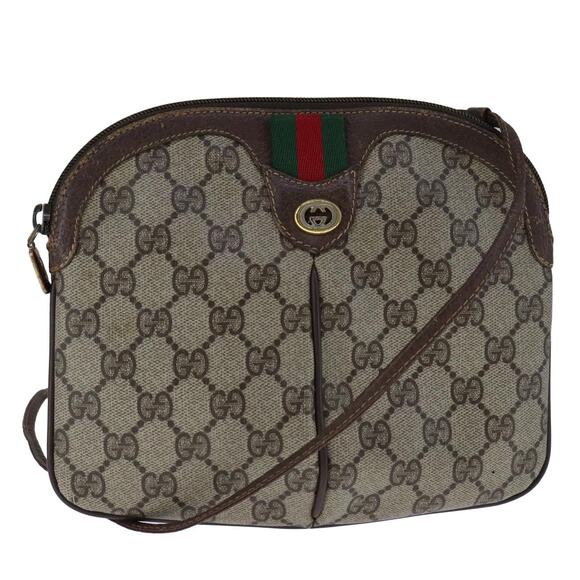 GUCCI GG Supreme Web Sherry Line Shoulder Bag Pvc Leather Beige Gold - Picture 1 of 16